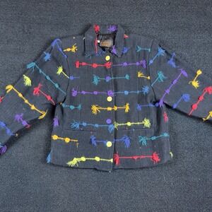 Kindred Spirit S Black Multicolor Woven Jacket Fringe Cotton Blend